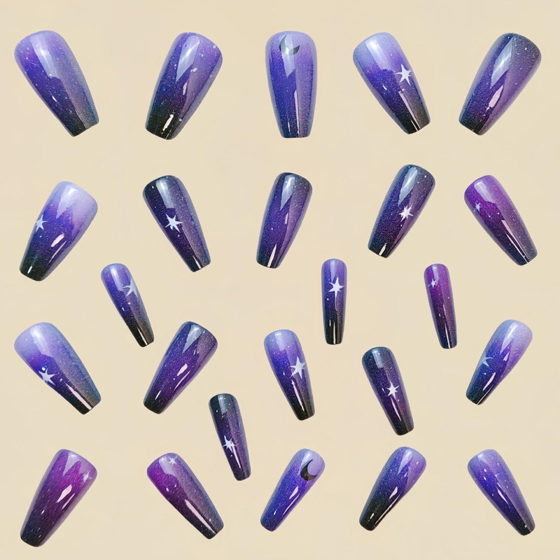 Ombre Press on Nails Medium Coffin Fake Nails with Stars