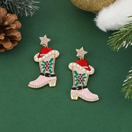 Firopia Christmas Earrings for Women | Western Cowgirl Boot Dangle Earrings for Women | Xmas Earrings Holiday Xmas Party Jewelry Gift