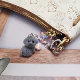 Nalefow Cute Dog Keychain Fuzzy Dog Puppy Decor Keychain Aesthetic Y2K Purse Bag Charm Stylish Dog Pendant Keychains Accessories (Grey)