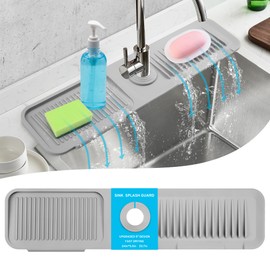 TUYOART 24"Longer Silicone Faucet Mat for Kitchen Sink,5° Slope Draining Mat Dish Soap Sponge Holder Kitchen Sink Splash Guard Accessories(Grey 24.0" x 5.5") | TUYOART