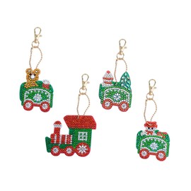 TEHAUX 12 Pcs Full Drill Pendant Christmas Stocking Stuffer Santa Keychain 5d DIY Keychain Metal Key Ring Handbag Charms Christmas Christmas Party Bag Fillers Car Trim Diamond Train