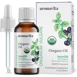AROMAVITA ImunON Organic Greek Oregano Oil Drops – Extra Strength 86–90% Carvacrol – Liquid Greek Oregano Oil – 200 Servings – Vegan, Non-GMO, Gluten-Free – 1 fl oz (30 mL)
