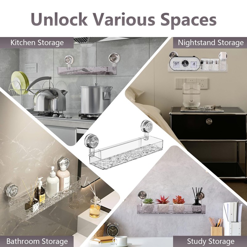 EuftEale Corrugated Suction Cup Storage Holder,Movable Shower Shelf Suction Cup,Shower