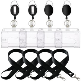 Set of 4 Key Fob Set, Transparent Card Case with Key Fob and Lanyard, Retractable Key Fob, for Key Fob and ID Card