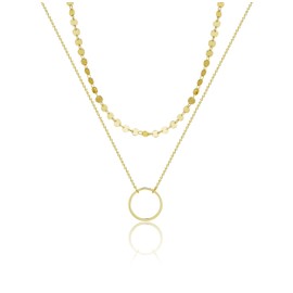 SUFOPE Layered Necklace for Women 14K Gold Plated Dainty Trendy Disc Link Chain Hollow Circle Pendant Necklace Different Length Adjustable Choker Necklace Jewelry Gifts for Women