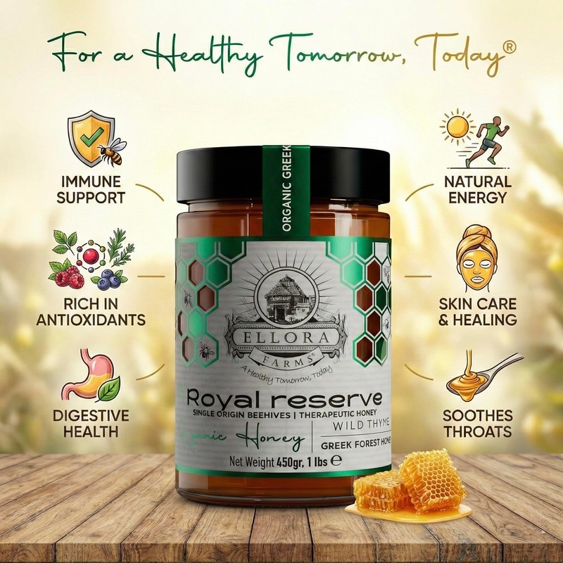 Ellora Farms Organic Greek Honey, Wild Thyme, Raw Unfiltered, Preservative
