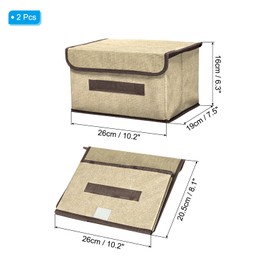 PATIKIL Fabric Collapsible Storage Bin 10.2 x 7.5 x 6.3 Inch, 2 Pcs Foldable Storage Box Cube with Lids and Handle Organizer Container for Home Bedroom Closet Clothes, Beige