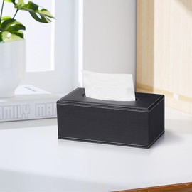 ArcaGuru Tissue Box Cover, Leather Tissue Box Holder, Stylish Tissue Box Holder with Magnetic Bottom, Rectangle Tissue Box for Vanity, Toilet Tank, Counter, Night Stand, Desk, Office, Car, Black