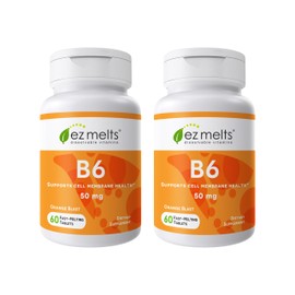 EZ Melts Vitamin B6 - Brain & Heart Health Supplement - Energy Metabolism Support - No Artificial Flavors - Non-GMO & Vegan - Orange Blast - 120 Dissolvable Tablets (60 Servings)
