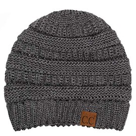 C.C Women's Thick Soft Knit Beanie Cap Hat, Metallic Dk Melange