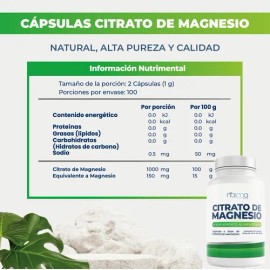 Citrato De Magnesio - 100% Puro - 500mg - 200 Capsulas, Alta Absorción.