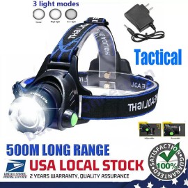 The Battery Connection Rechargeable Head light LED Tactical Headlamp Zoomable+2x USB Charger