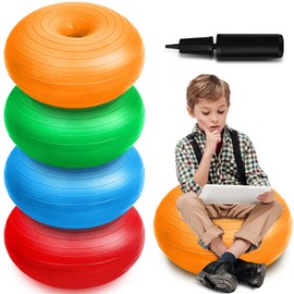 Lewtemi 4 Pcs Flexible Seating Yoga Ball Chair for Classroom 16.8 Inch Inflatable Donut Ball Chair with Inflator for Kids Student Sensory Balance Autistic Children and Office Exercise(Rainbow Color)