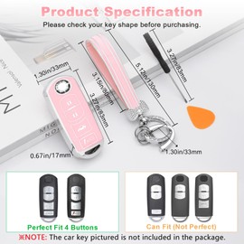 PIFOOG Key Fob Cover for Mazda 3 6 CX5 MX-5 Miata CX9 CX3 Accessories Pink 4 Button Car Keys Case Shell Protector Bling Keychain Ring Full Protection Girly Women Cute TPU