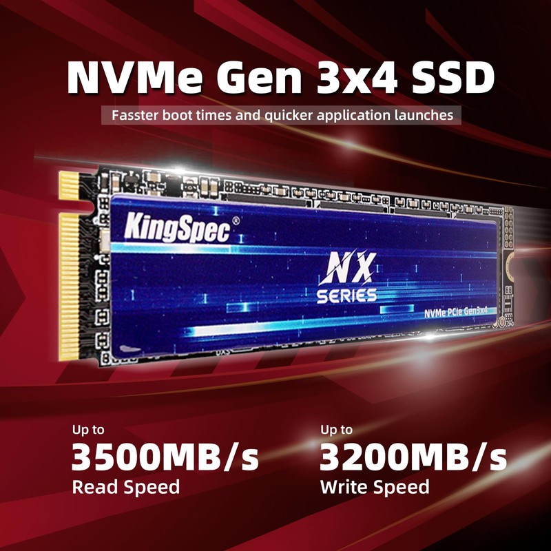 KingSpec NX Series 512GB Gen3x4 NVMe M.2 SSD, Up to