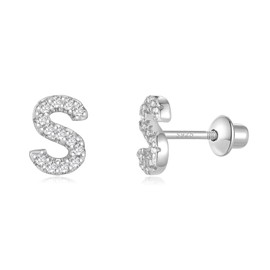 Initial Stud Earrings for Women, 925 Sterling Silver Post Screw Backs Earrings Letter Earrings