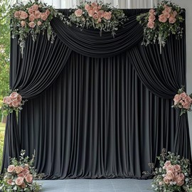 10ftx14ft Black Backdrop Curtains for Wedding-Wrinkle Free Backdrops Curtain Drapes Fabric Decorations Photo Back Drop Cloth for Baby Shower Photography Stage Reception 2Panels 14ft(H) x 5ft(W)