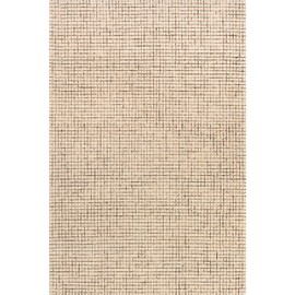 Rugs USA Melrose Checked Wool Area Rug - 4 Round Area Rug Farmhouse Cream for Living Room Bedroom Dining Room Kitchen