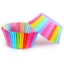 Paquete de 100 moldes para magdalenas de colores arcoíris seguros para cupcakes, cupcakes, cupcakes, cupcakes, magdalenas, moldes para pasteles