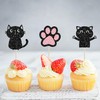 12 Pcs Cat Cupcake Topper, Black Glitter Cat Meow Cupcake
