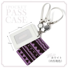 [Pretimo] Pass Case, 1 Pocket, Reel Included, Native Pattern, Purple, Native, Stylish, Clear Pocket, Card Case, Card Holder, Ortega Pattern, Tribal Pattern [Native Pattern], native purple