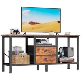 Furologee TV Stand with 2 Fabric Drawers, 42 Inch Small Entertainment Center with Open Storage Shelves, Media Console Table for Bedroom, Living Room, Rustic Brown
