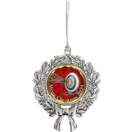 Holly Road Archery Target Arrows Merry Christmas Silver Ornament Choose Frame Heart or Wreath (Wreath)