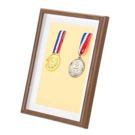 PATIKIL Medal Display Case, 2 Medals Display Frame Medal Shadow Box Sports Medal Display Picture Frame for Marathon Swimming Triathlon, Rosewood A4