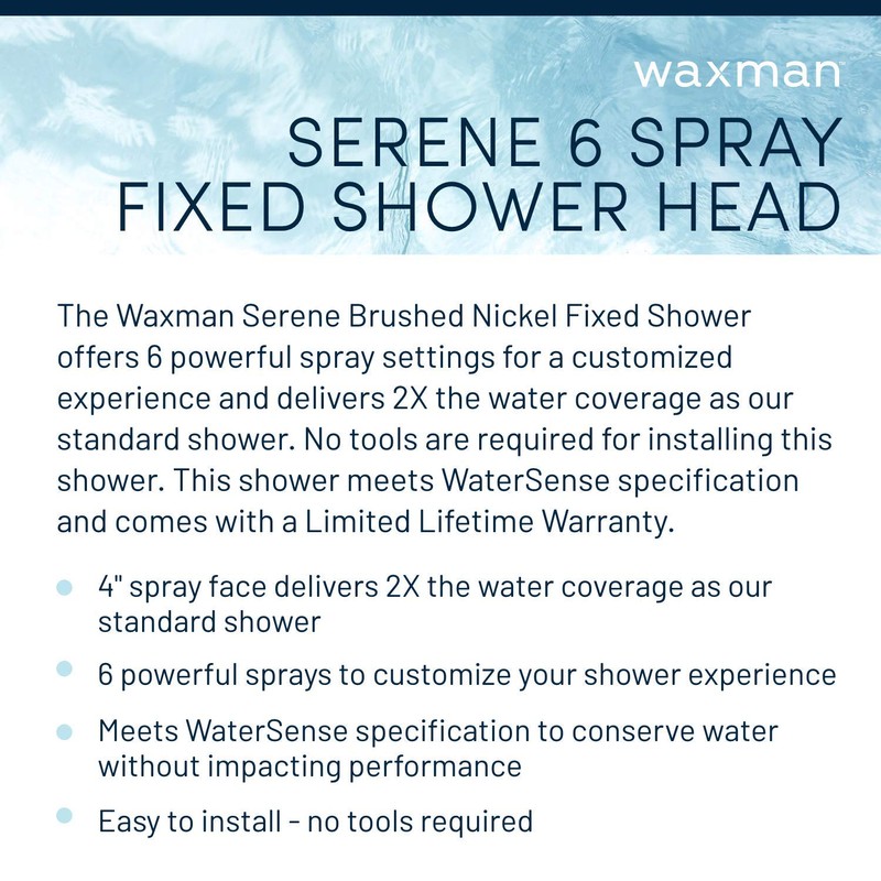 Waxman Serene 4" Fixed Shower Head with 6 Spray Settings,