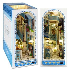 Rppiup DIY Book Nook Kits for Adults, Book Nook Kit with Led Light, DIY Miniature Dolls House, Bookend Shelf Insert, Wooden Book Nooks Dollhouse Kit, Building Model Gift for Adults Teens (Sea Breeze)