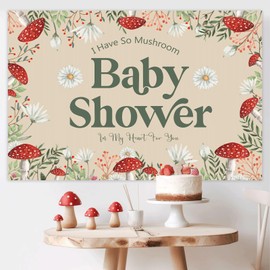 Mushroom Baby Shower Decorations, Mushroom Baby Shower Backdrop Banner Photo Photography Background 5 * 3ft for Fairy Forest Wonderland Party Supplies