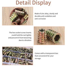 230 StüCk Einschraubmutter Gewindeeinsatz Holz, GewindeeinsäTze Muttern, Werkzeug-Set, M4 M5 M6 M8 M10 Zink-Legierung Einschraubmuffen, FüR HolzmöBel GewindeeinsäTze