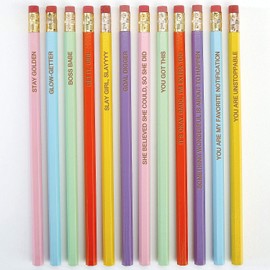 Laser Engraved Compliment Pencils - Set of 12, Preprinted Sayings, Hardwood #2 School Pencils, Kid's Gift