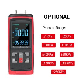 GT5101 Digital Manometer, Dual-Port Manometer Gas Pressure Tester, Handheld Air Pressure Meter, 13 Selectable Units Differential Pressure Gauge, with Large LCD Display Red GT5101-125Pa