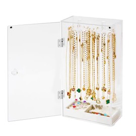 Chris.W Acrylic Necklace Holder with 24 Hooks, Clear Necklace Organizer, Dust-proof Rotation Jewelry Storage Holder Stand, Long Necklaces Pendant Bracelets Display Case for Dressers & Vanity Tables