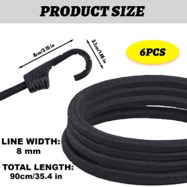 VirtuGro 90cm(35.5") Bungee Cords with Hooks 6 Pack, Heavy Duty Bungee Straps with Hooks Weatherproof & UV-Resistant Elastic Shock Cords Hooks for Camping, Tent, Luggage Rack, Kayak, Garden Furniture
