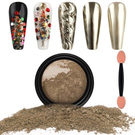 Artdone Chrome Nail Powder, Pale Gold Iridescent Aurora Powder Metallic Mirror Effect Pigment Pearlescent Mermaid Pigment Pearl Glitter Dust Kit, Nail Art Decoration, Resin Craft