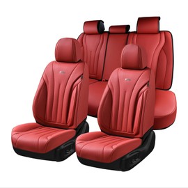 Coverado Seat Covers Full Set, Red Seat Covers for Cars, Front and Rear Seat Covers Waterproof Seat Cover, Leather Car Seat Protector, Universal Car Seat Cushion Fit for Most Sedan, SUV, Truck, Red