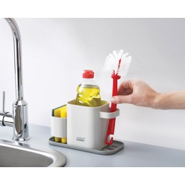 Joseph Joseph Duo Sink Tidy, Kitchen Sink Cleaning Caddy Organiser with Sponge Holder, Grey