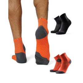 DANISH ENDURANCE Anti-Friction Lace Socks, Ankle Support, Grip, Running Socks, Blister Prevention, Men's, Women's, 2 Pairs, Multicolor (1x Black, 1x Orange)
