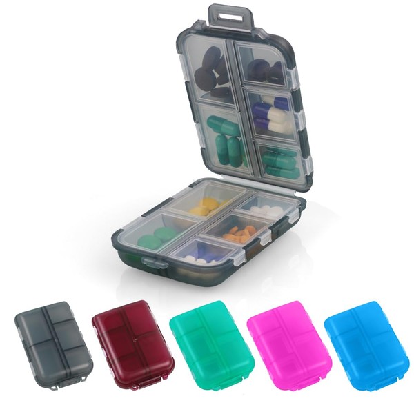 ACWOO Pill Box Organiser, 1Pcs Portable Medicine Storage Box with 10 Compartments, Pill Case Pill Dispenser to Hold Vitamins, Cod Liver Oil, Supplements and Medication for Travel & Work