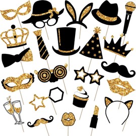 Pack of 24 Photo Props, Party Photo Booth Props Decorations Photo Box, Photo Booth Props Decoration Accessories, Crowns for Birthday, Wedding, Graduation, Party Accessories (Gold)
