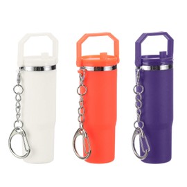 PATIKIL Mini Cup Keychain, 3 Pack Lip Balm Holder Mini Tumbler Key Chains Cute Decor Keychain Charm for Backpack Handbag Purse, Dark Purple, White, Orange