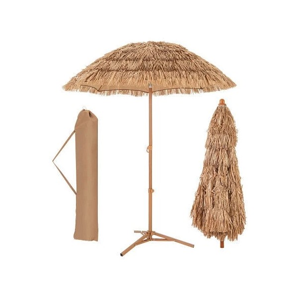 Unbranded 6.5 Feet Thatched Tiki Umbrella with Foldable Stand Push