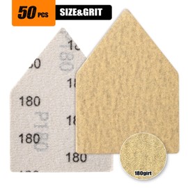 POLIWELL 50PCS 90mm x 65mm Triangle Sanding Sheets Hook & Loop 180 Grit Replace Milwaukee M12 Orbital Detail Sander, Alumina Abrasive Sand Paper for Wood Finishing, Detail Sanding