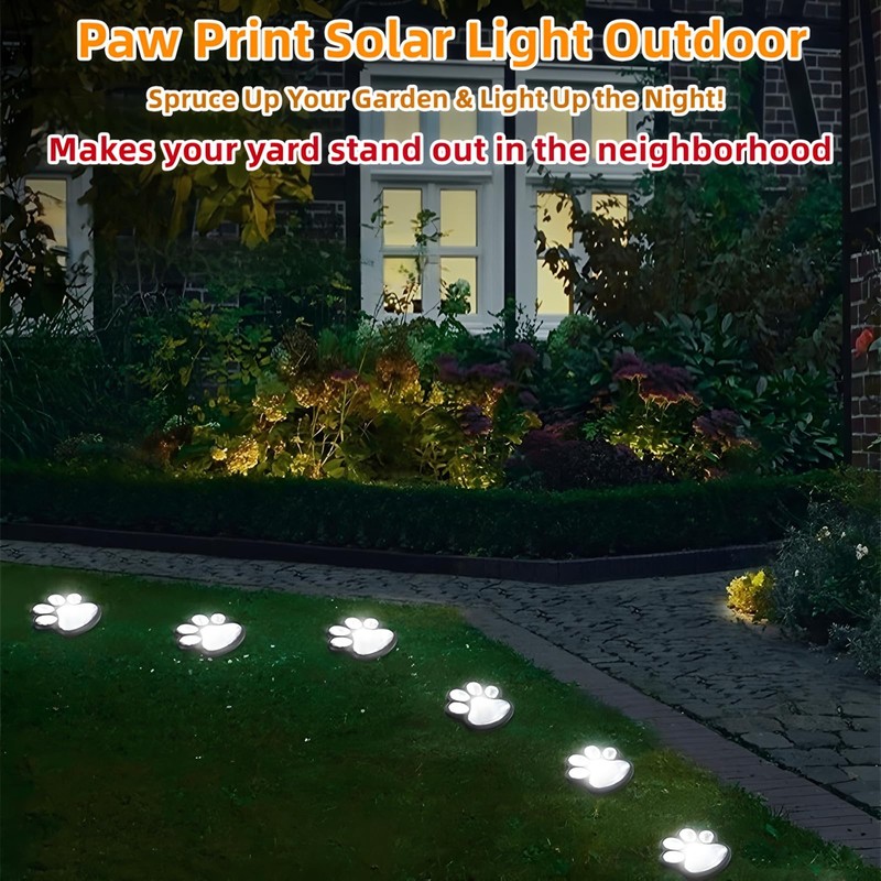 4 Pack Paw Print Solar Light Outdoor,Solar Dog Paw Light