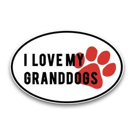 Magnet Me Up I Love My GrandDogs Black and White with Red Paw Print Oval Magnet Decal, 4x6 Inches, Heavy Duty Automotive Magnet for Car Truck SUV