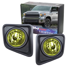 iJDMTOY Complete Set Yellow Lens Fog Lights Foglamp Kit with Halogen Bulbs, Wiring On/Off Switch and Garnish Bezel Covers Compatible with 2014-2021 Toyota Tundra
