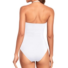 Holipick Women White One Piece Swimsuits Tummy Control Bathing Suits Halter Strapless Bandeau Swimwear L