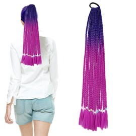 Traziewell Curly Dark Purple Ponytail Hair Extension Crochet Hair Extensions Braided Hair Ponytail Extension for Black Women Long Gradient Synthetic Hair Pieces for Girls 2826